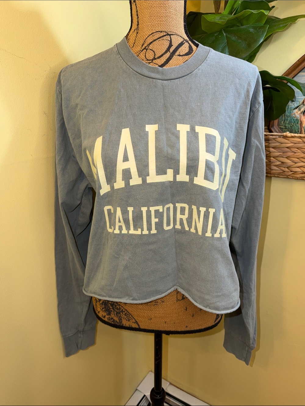 Brandy Melville Dusty Blue 'Malibu California' Long Sleeve Tee